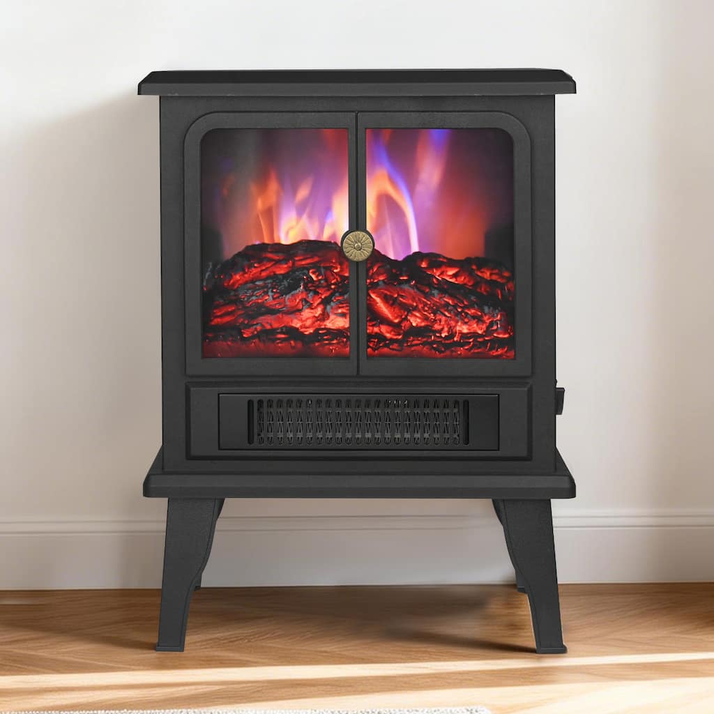 1500W Freestanding Electric Stove Fireplace Heater with Realistic Flame and Overheat protection - 14" L x 8.11" W x 18.9" H