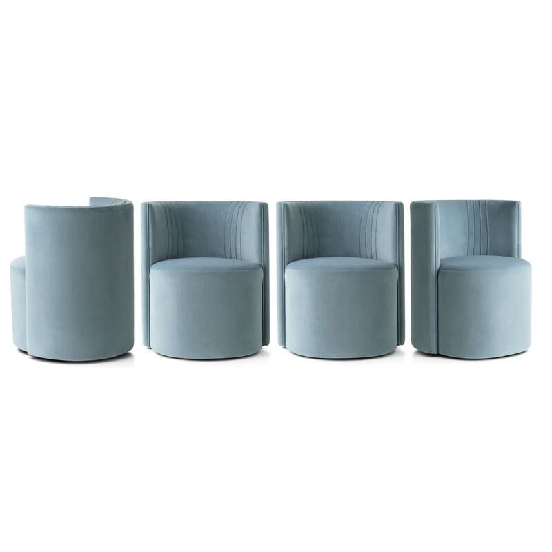 Velvet Swivel Dining Chairs with Rolling Casters, Upholstered Barrel Back Dining ArmChairs - Set of 4 - Blue-4-piece