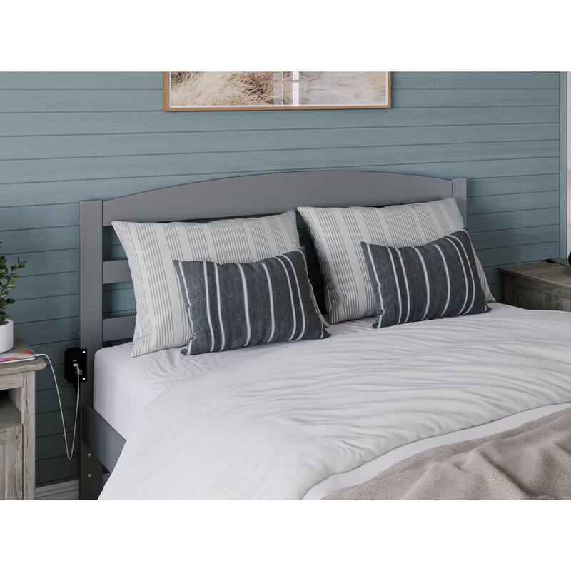 Queen Platform Bed with Footboard & Charging Station - Grey - No Box Spring Needed