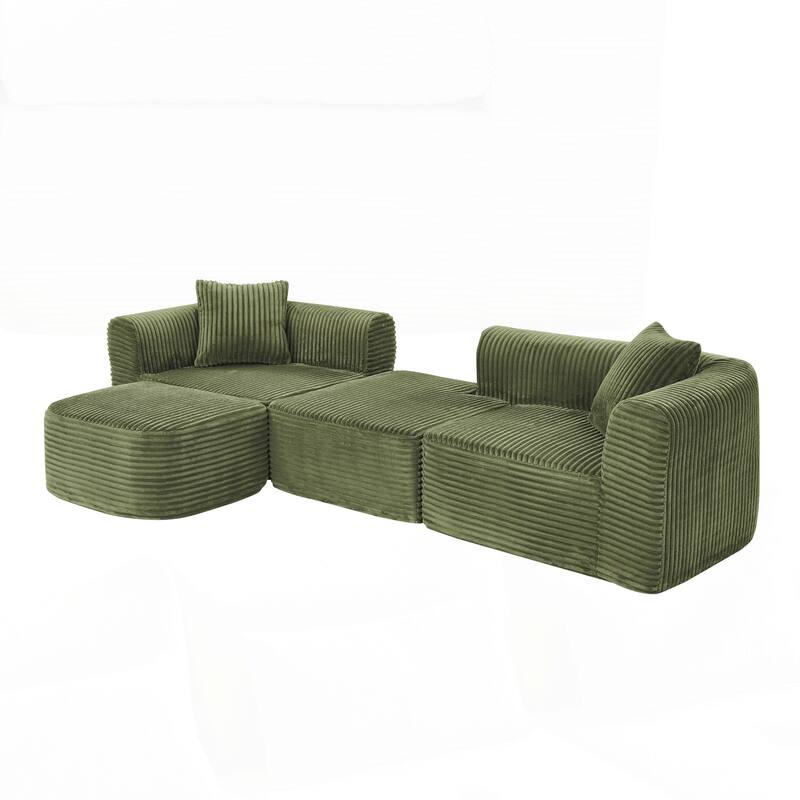 Sectional Couch with L-Shape Chaise, Modular Sofa with Movable Ottoman