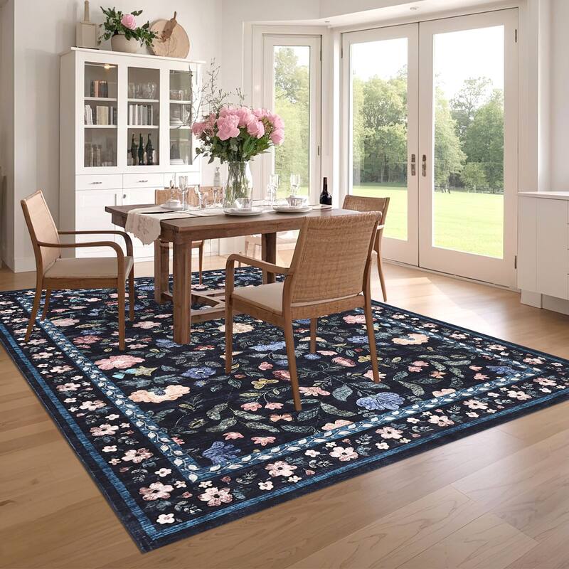 Garvee Farmhouse Distressed Floral Vine Area Rug