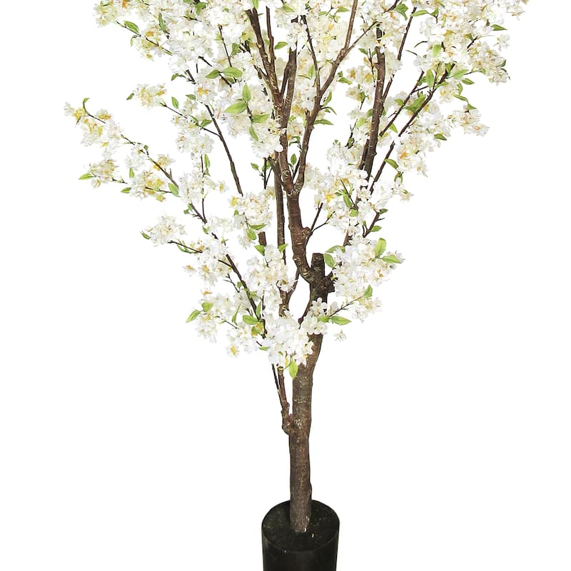 8.5ft Cream White Artificial Cherry Blossom Flower Tree Plant in Black Pot - 102" H x 46" W x 42" DP