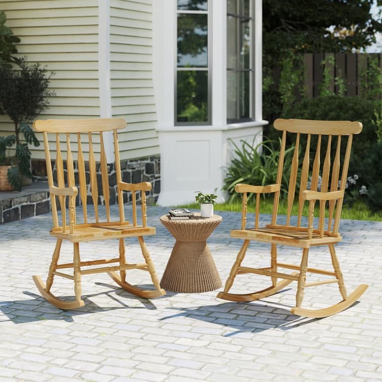 Rocking Chair with Solid Wooden Frame for Garden and Patio - 25.5" x 32.5" x 46.5"(L x W x H)