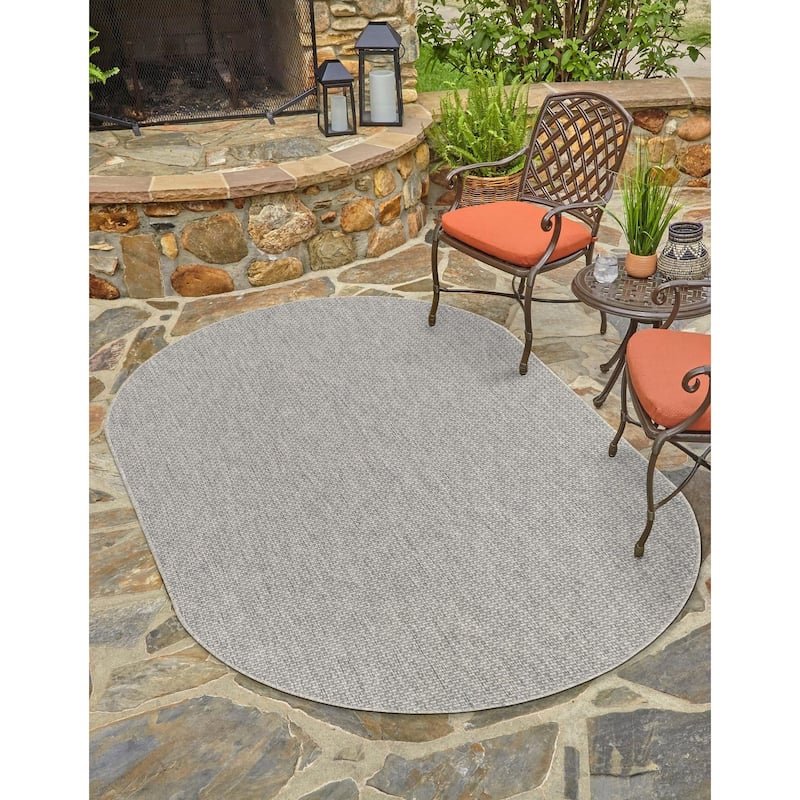Outdoor Amsterdam Collection Area Rug - Light Gray - 5'x8' Oval
