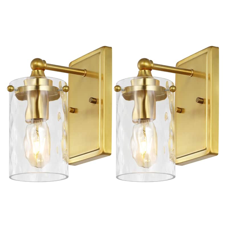 SAFAVIEH Lighting Jobie 7-inch Glass Shade Wall Sconce with Bulbs (Set of 2) - 7 in. W x 4.5 in. D x 9.5 in. H - Brass