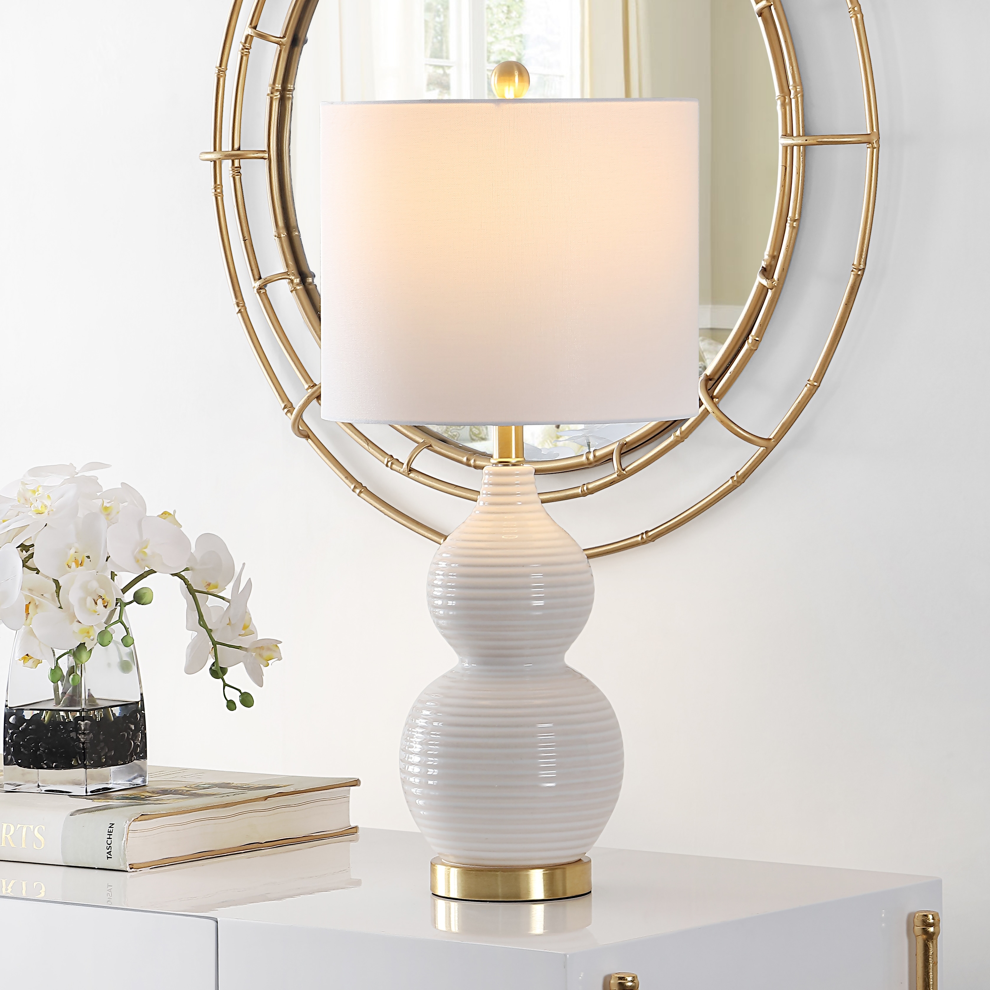SAFAVIEH Lighting Steinvor Glam Metal Table Lamp, 24.5-Inch, Ivory - 12Wx12Dx25H