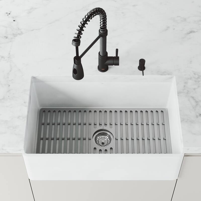 VIGO Matte Stone™ Single Bowl Flat Apron Farmhouse Kitchen Sink Set