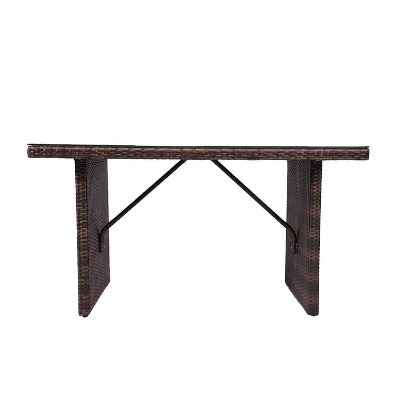 Modern rattan wicker table with tempered glass for living room, patio-Not in use