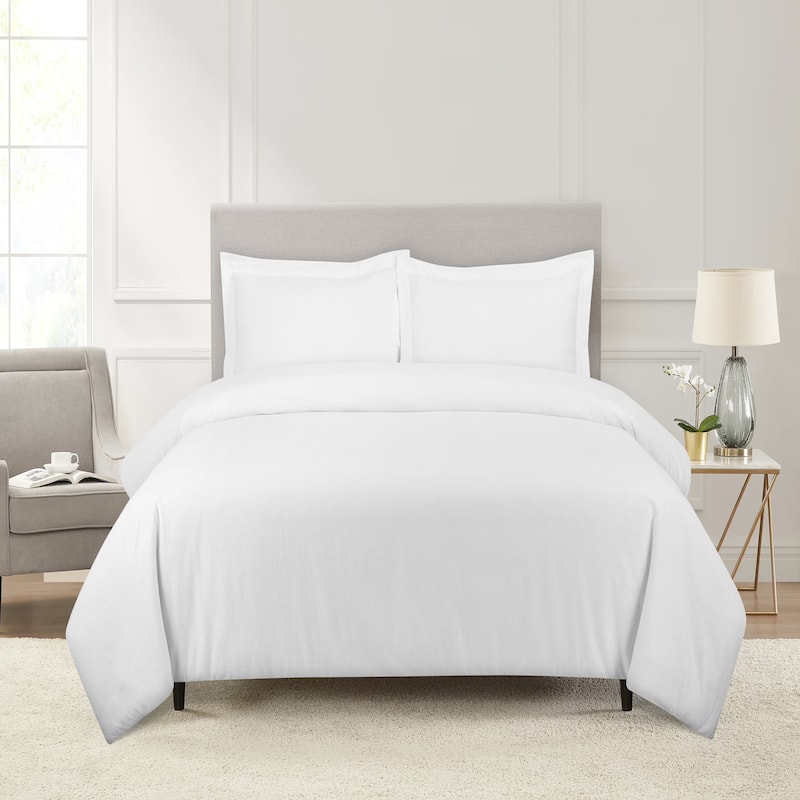 Pointehaven Flannel 180 GSM Brushed Soft Cotton Oversized Solid Duvet Sets - Full - Queen - White