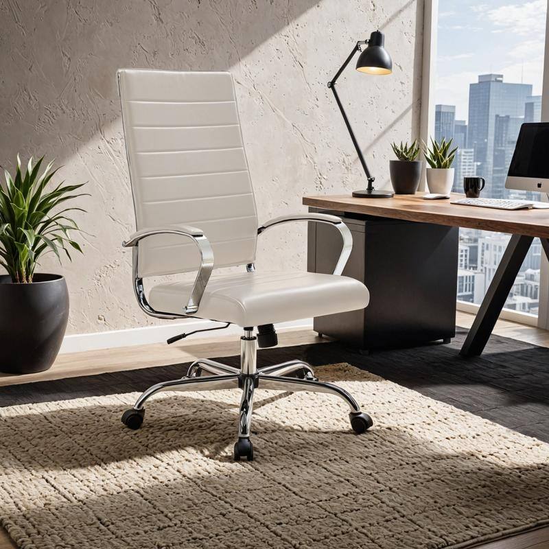 Benmar Leather Executive Office Chair with Chrome Frame, Adjustable Height, Tilt Lock, 360° Swivel, and Smooth Rolling Casters