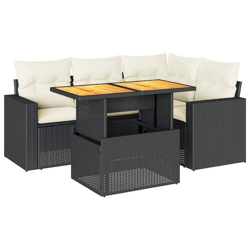 vidaXL Patio Sofa Set with Cushions Table and Lounge Seats 5 Piece Poly Rattan - 21.7 x 39.4 x 28.7