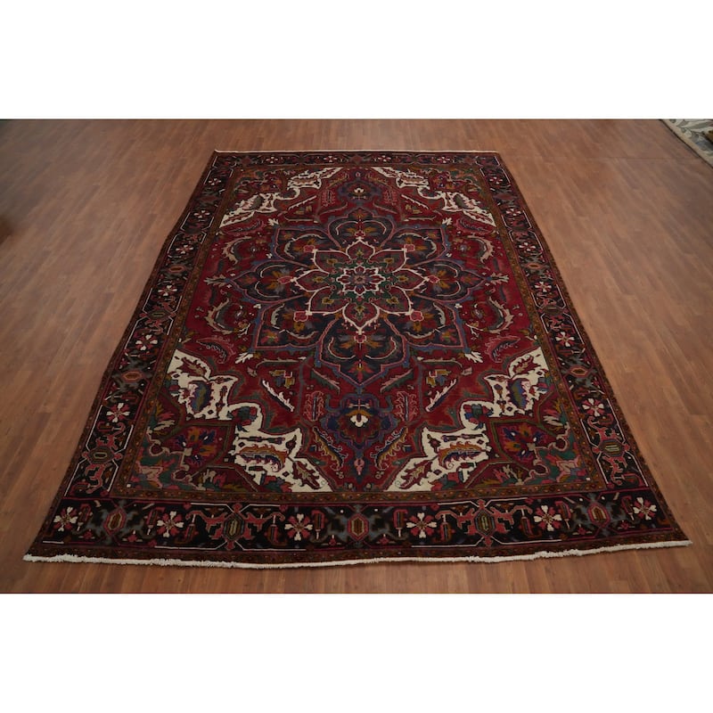 Hand Knotted Oriental 100% Wool Carpet Traditional Floral Red Heriz Area Rug - 12' 10'' X 9' 6''