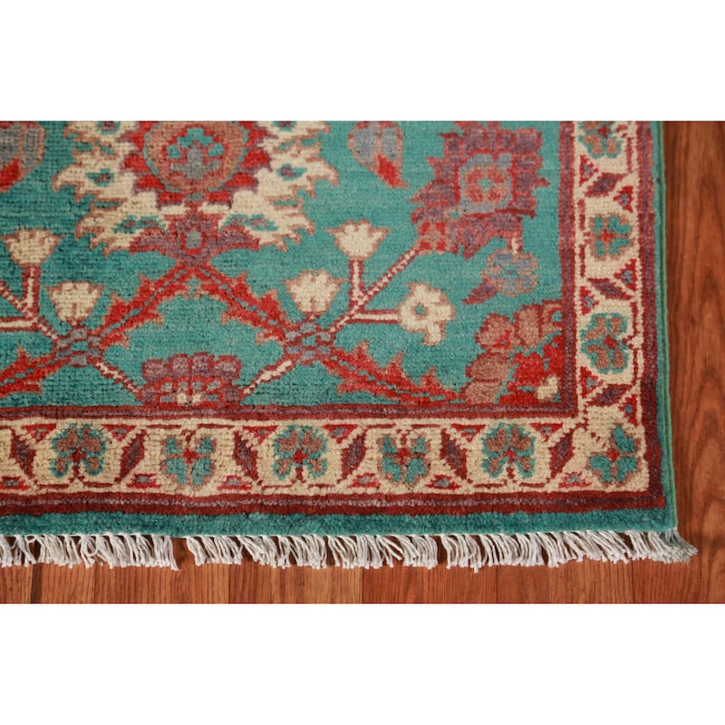 Turquoise Kazak Oriental Foyer Rug Hand-Knotted Wool Carpet - 2'0"x 3'0"