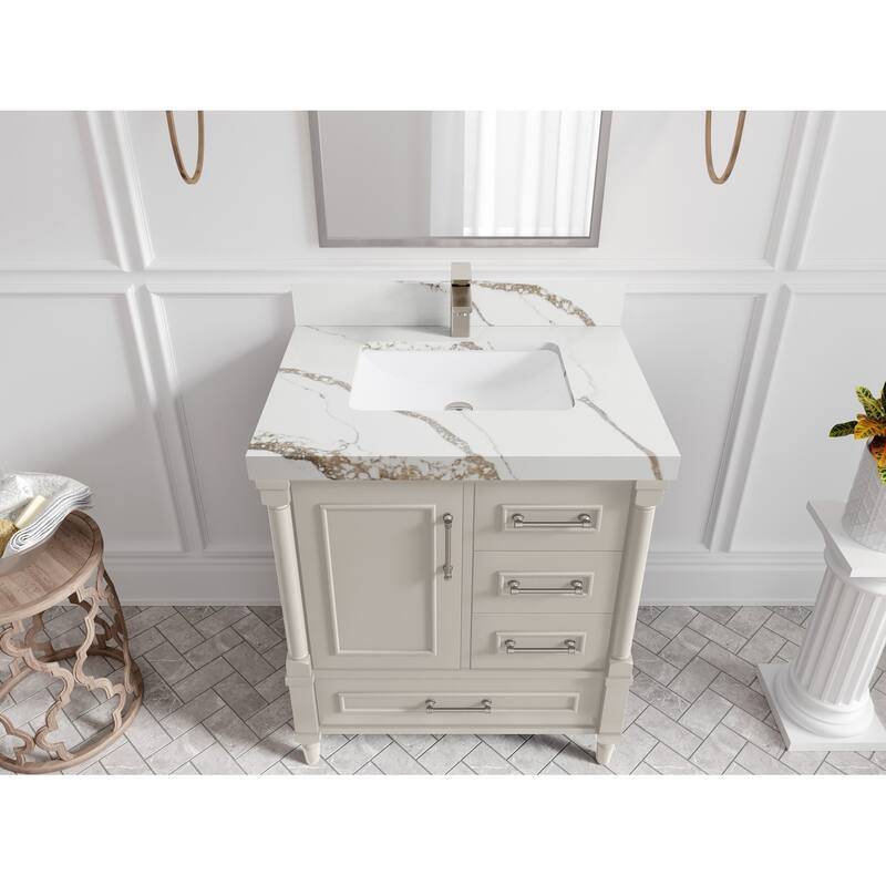 Willow Collections 30 in. W x 22 in. D Aberdeen Single Sink Bathroom Vanity with Countertop - 2" Calacatta Gold - Fine Grain