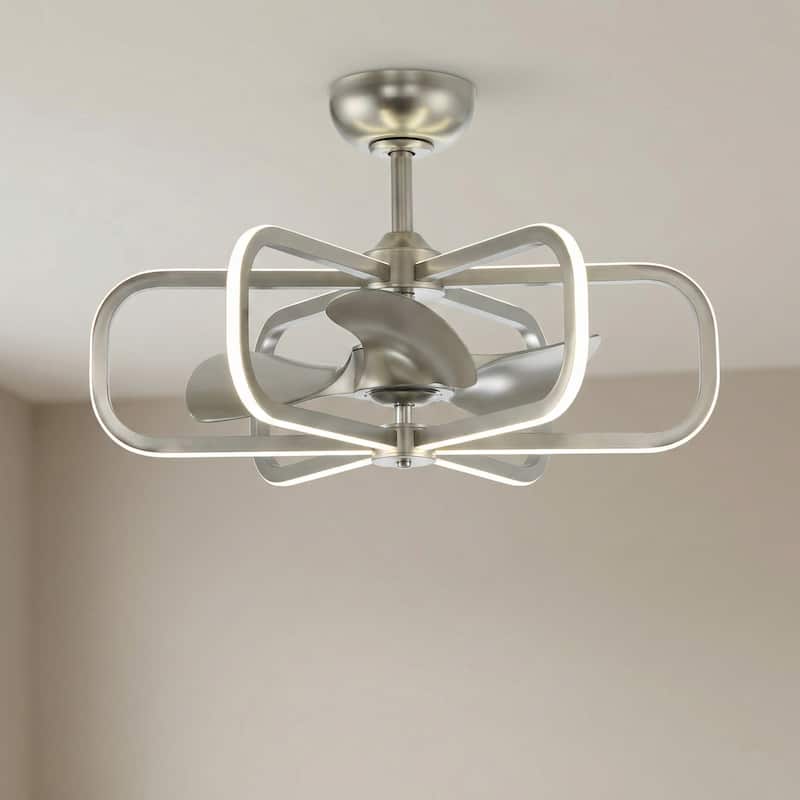 29" Modern Nickel ABS Chandelier Caged Ceiling Fan with Light and Remote