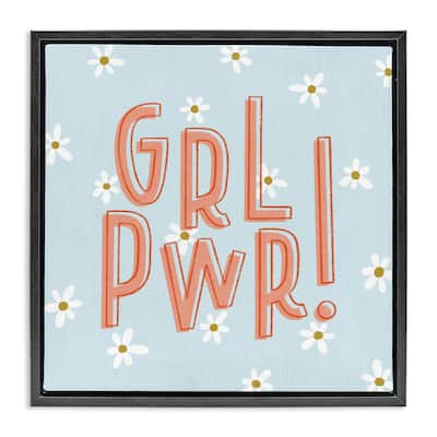 Stupell Girl Power with Daisy Patterns Framed Floater Canvas Wall Art Design By Sarah Hickman