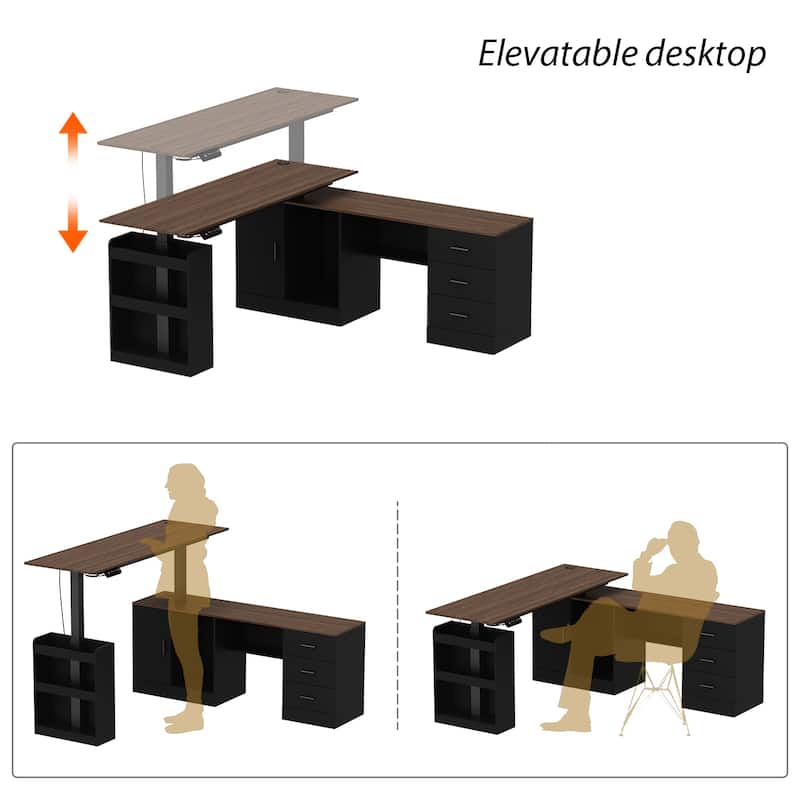 Height-Adjustable Ergonomic Workstation Home Office Desk with Storage