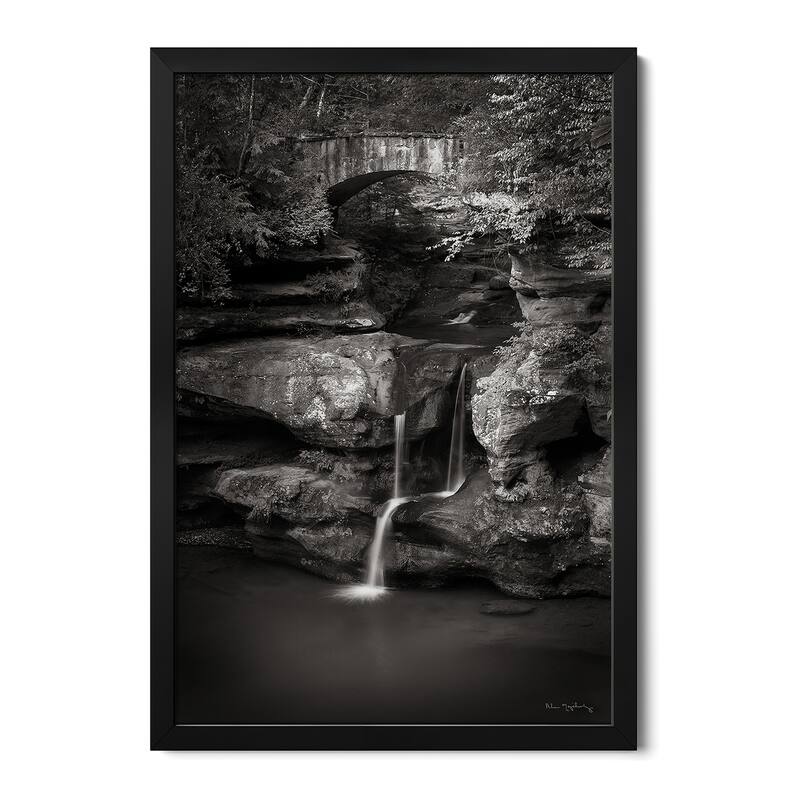 Upper Falls Old Mans Cave BW Premium Framed Poster by Alan Majchrowicz - Black - 32x24x1