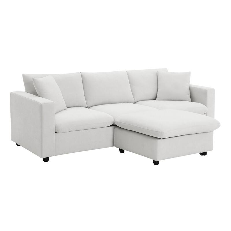 100" L-Shaped Sectional Sofa, Modern Couch Set with Convertible Ottoman and 2 Free Pillows