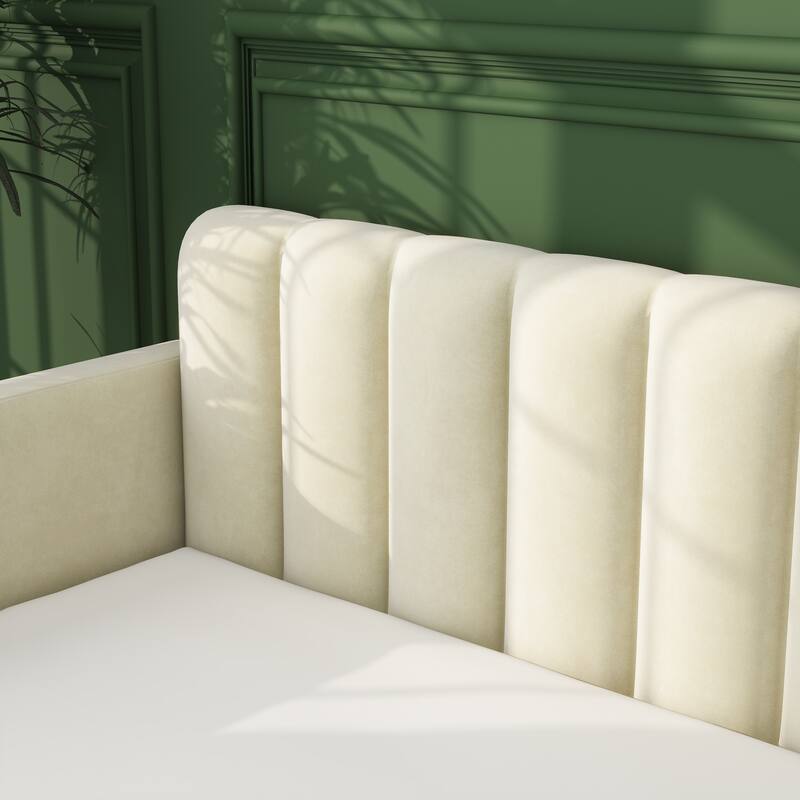 Twin Flora Velvet Daybed with 2 Drawers and Ribbed Tufted Backrest