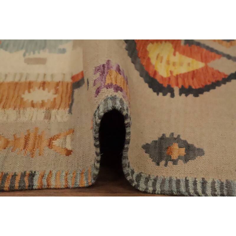 Hand Woven Oriental 100% Wool Carpet Southwestern Tribal Navy Blue & Blues Kilim Area Rug - 7' 4'' X 5' 0''