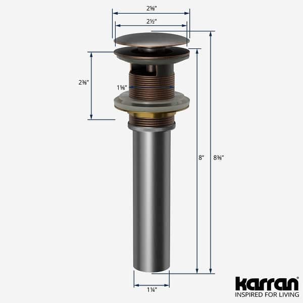 dimension image slide 2 of 8, Karran Pop-Up Vanity Bowl Drain with Overflow