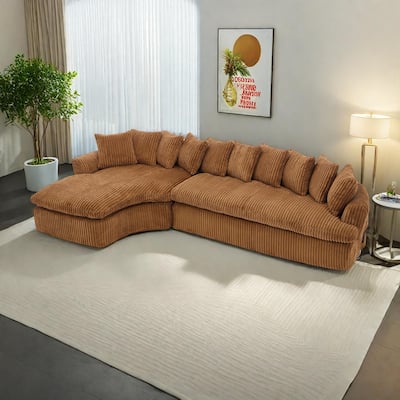 127" Large Corduroy Upholstered L-Shape Modular Sectional Sofa with 10 Pillows, High-Resilience Foam, No Assembly Required聽