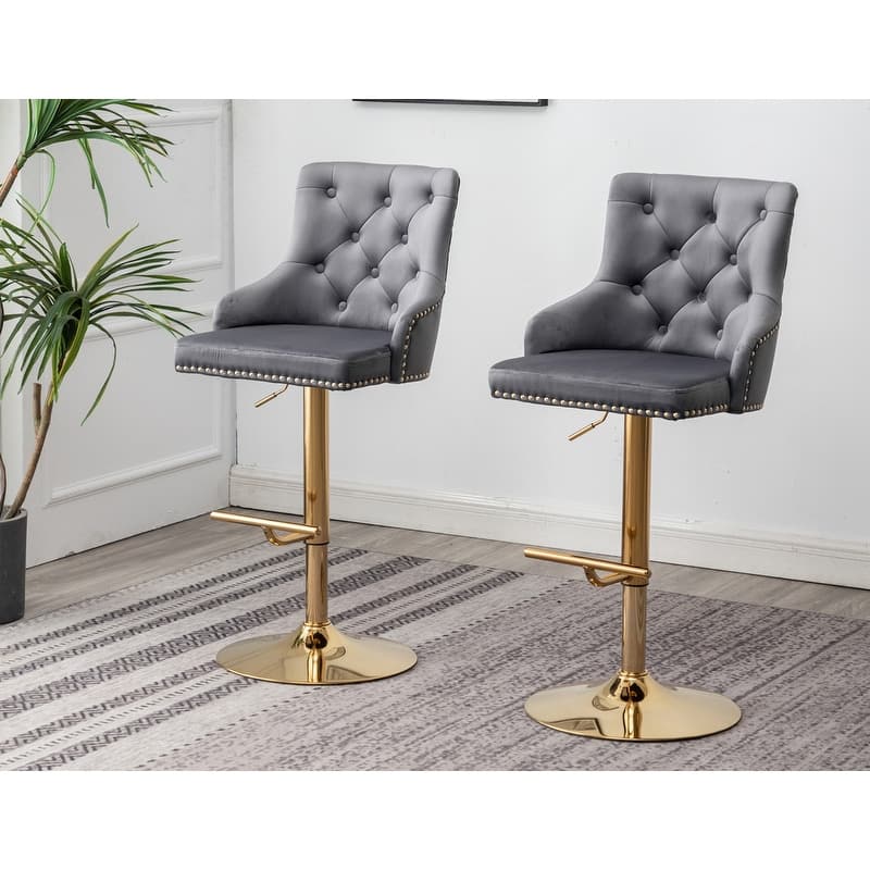 Best Master Furniture Adjustable Swivel Bar Stools with Gold Base (Set of 2)