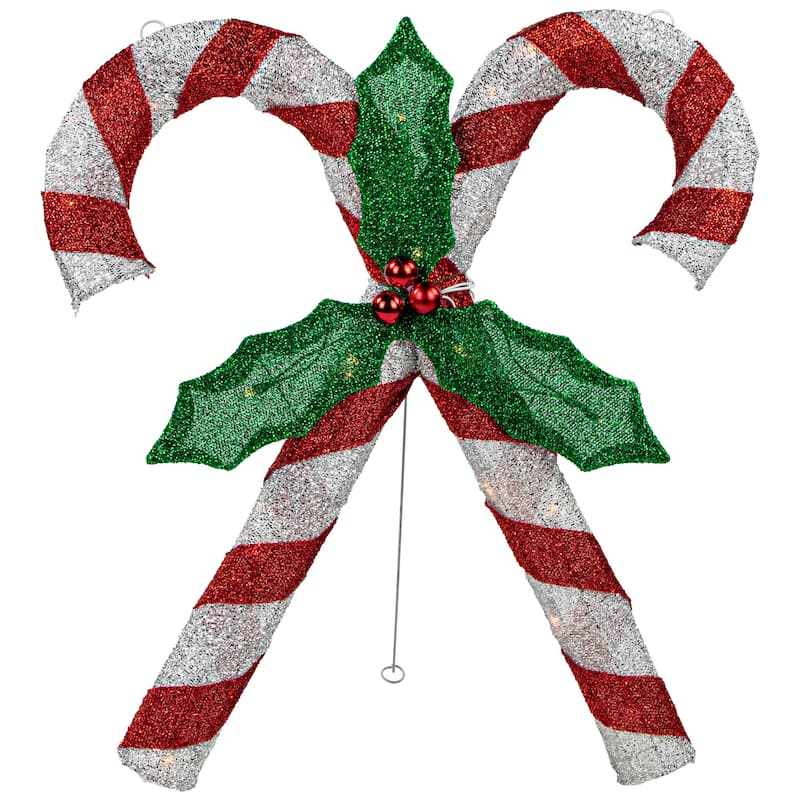26" Red and Silver Double Candy Cane Lighted Outdoor Christmas Decor