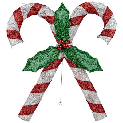 27" Lighted Sparkling Red and Silver Double Candy Cane Outdoor Christmas Decor