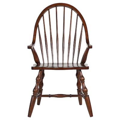 Distressed Windsor Style Wooden Dining Arm Chair - 41" - Brown