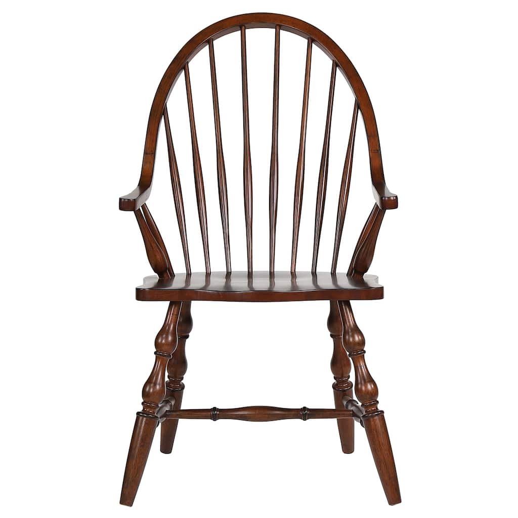 Distressed Windsor Style Wooden Dining Arm Chair - 41" - Brown