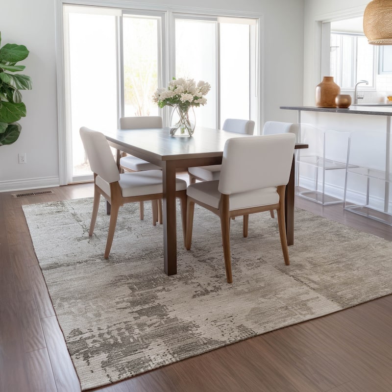Machine Washable Indoor/ Outdoor Abstract Modern Chantille Rug
