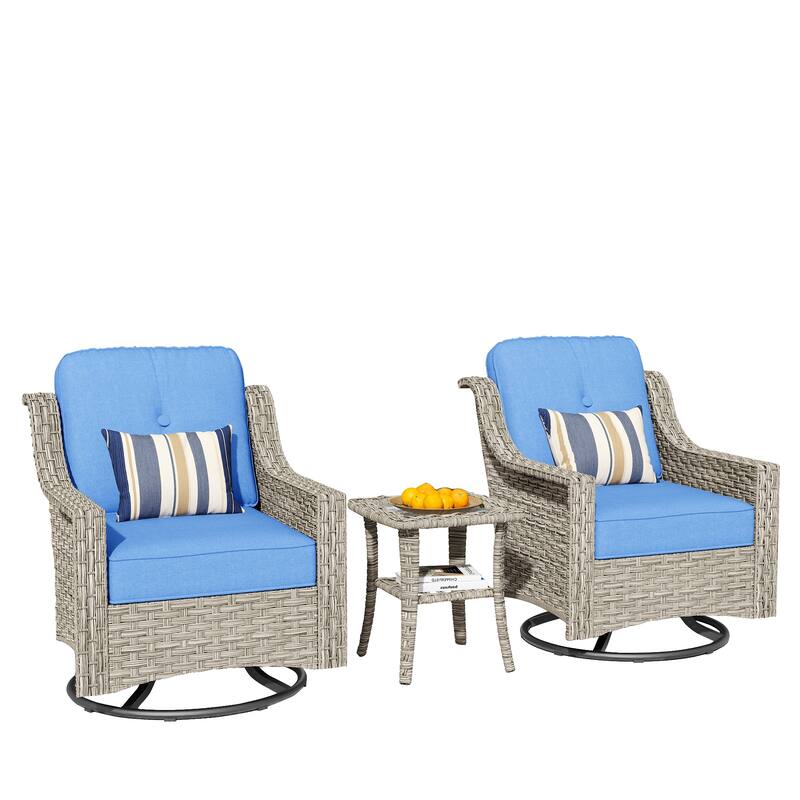 HOOOWOOO 3-piece Outdoor Patio Swivel Rocker Chairs with Side Table