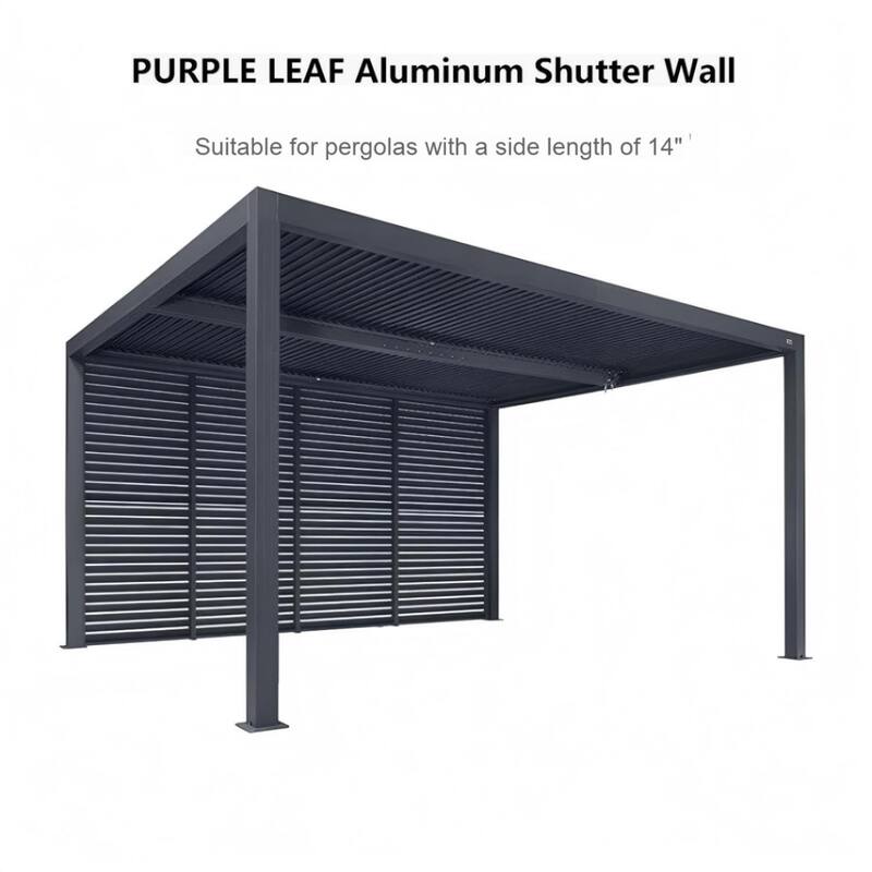 PURPLE LEAF Grey Louvered Pergola Accessories Roller Blinds, Strip Light and Shutter Wall(Pergola Not Included) - 14' - Shutter Wall Only