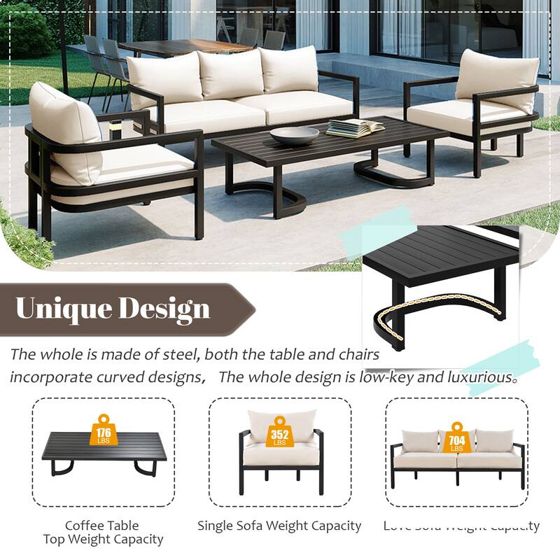 4-Piece Outdoor Steel Sofa Set for 4, Waterproof, Anti-Rust & UV-Resistant.