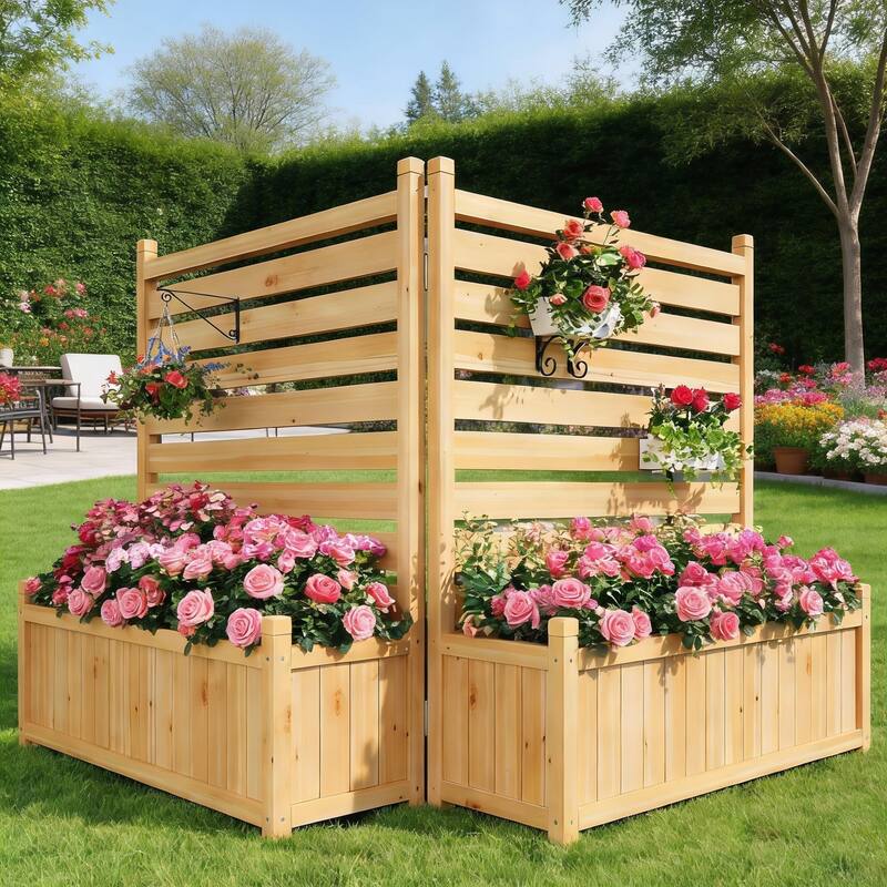 Outdoor Privacy Fence Panels, with Planter Box - 2-Panels
