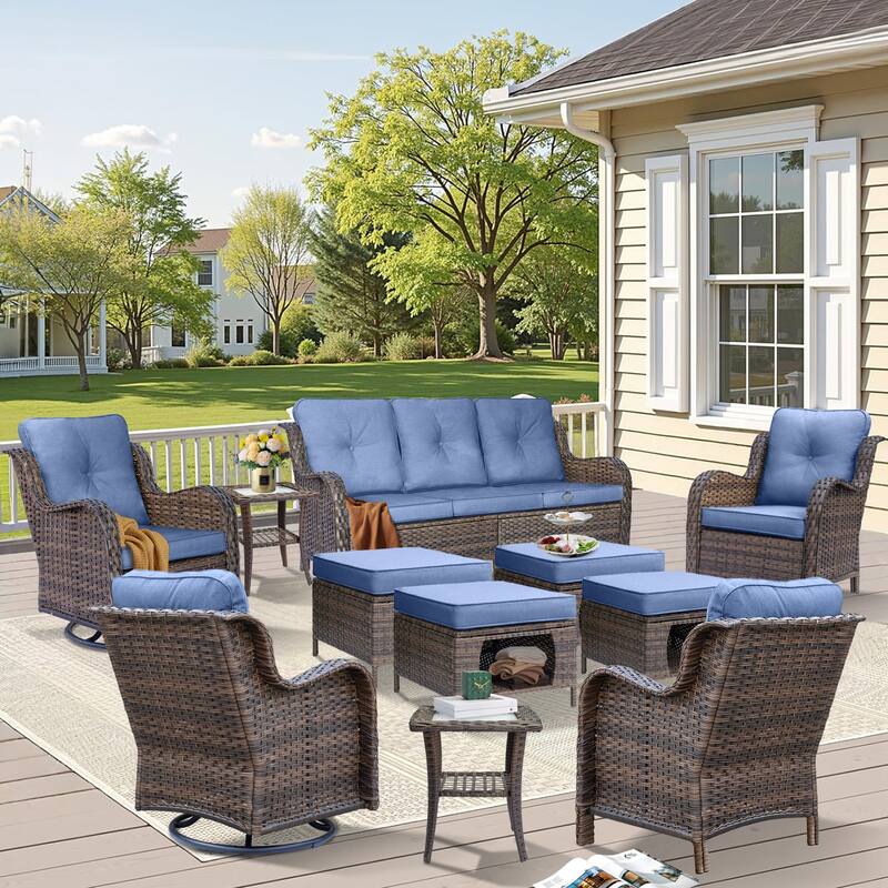 11 Piece Outdoor Wicker Patio Conversation Furniture Swivel Chairs Set