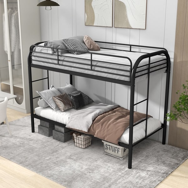 slide 2 of 13, Bunk Bed Twin Over Twin Size, Heavy Duty Bed with Ladders & Safety Guard Rails Black