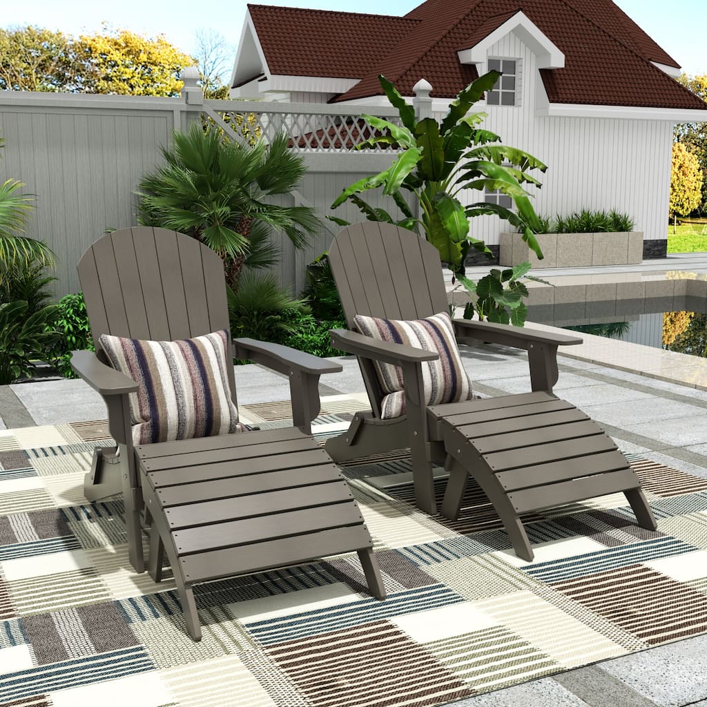 Vineyard HIPS Outdoor Folding Eco-Friendly All Weather Seashell Adirondack Chairs with Ottomans (4-Piece Set)