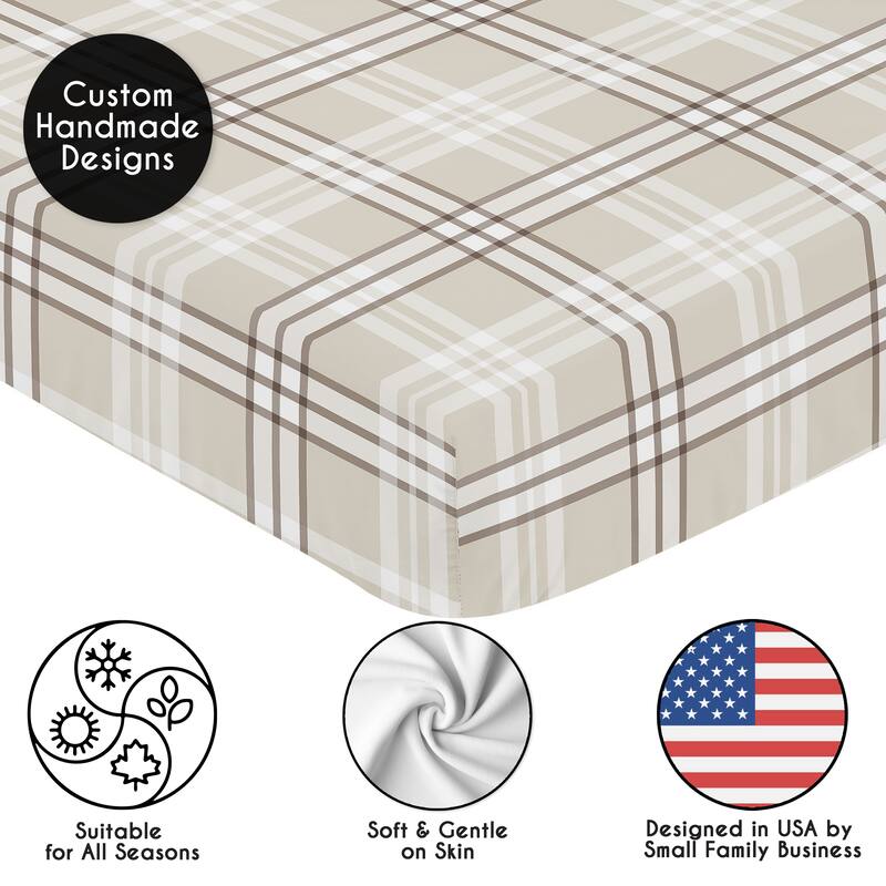 Sweet Jojo Designs Taupe Plaid Boy, Girl Gender Neutral Fitted Crib Sheet - Brown Tan Checkered Tartan for Teddy Bear Collection