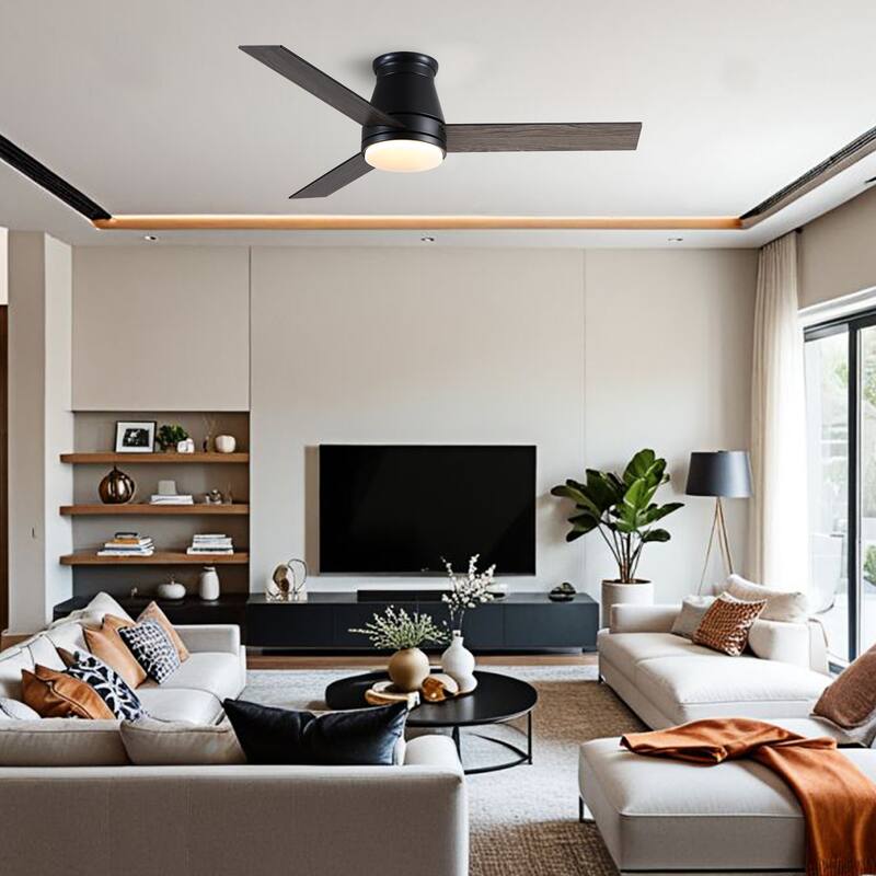 48" Black Lowe Profile Ceiling Fan with Light - Black,Brown