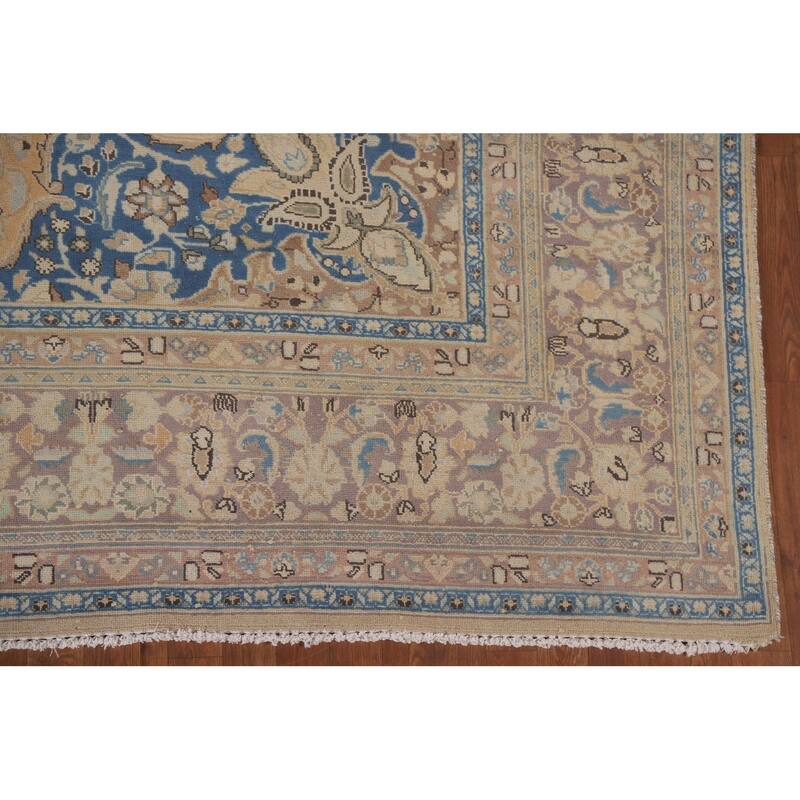 Hand Knotted Oriental 100% Wool Carpet Traditional Floral Yellow & Gold Mashad Area Rug - 12' 8'' X 9' 7''