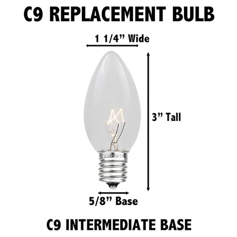 C9 Outdoor Ceramic Christmas Replacement Bulbs, C9/E17 Base