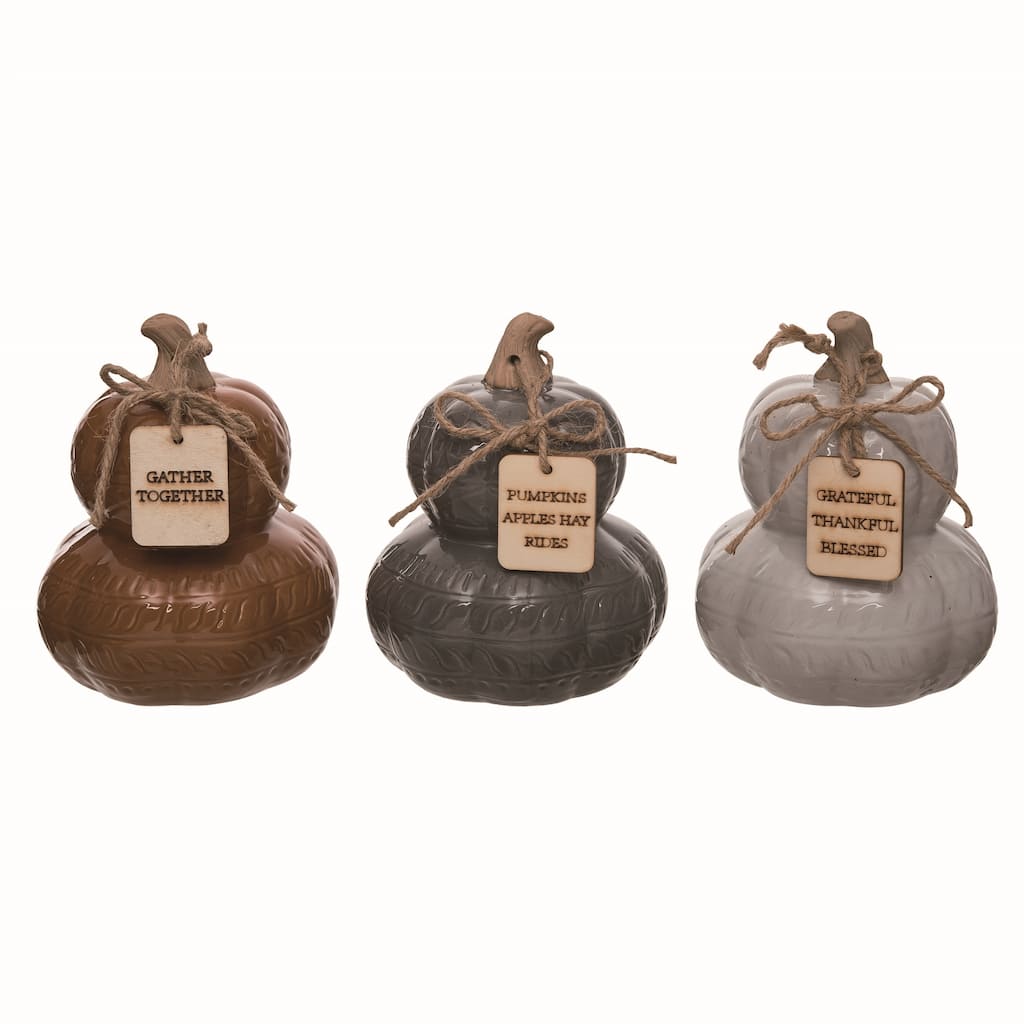 Transpac Terracotta 6.75 in. Multicolor Autumn Stacked Pumpkin with Tag Set of 3