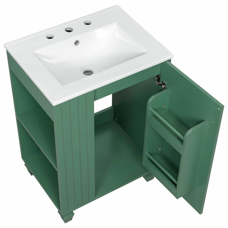 24" Bathroom Vanity with Sink, Bathroom Cabinet with Door Shelf, Side Open Storage, Solid Wood Frame