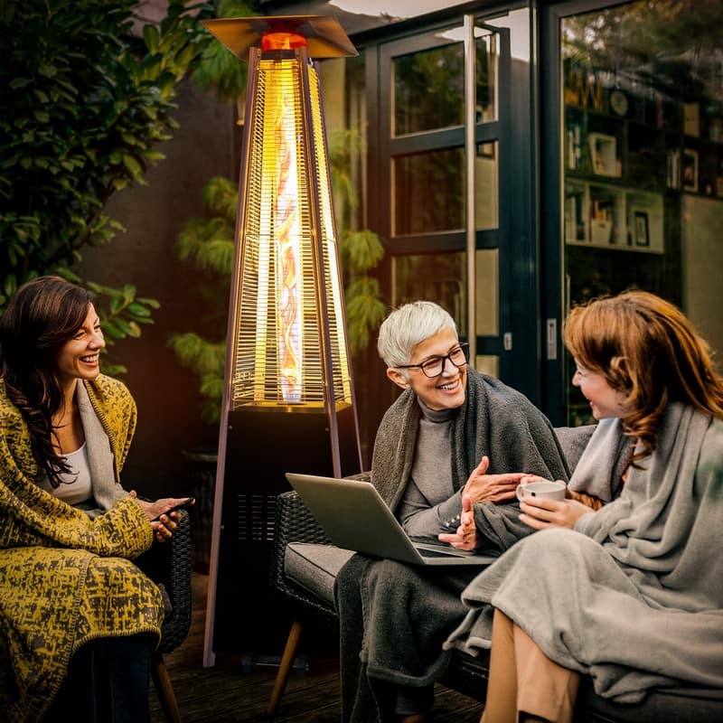 Pamapic 42,000 BTU Outdoor Pyramid Flame Patio Heater with Cover, Wheels