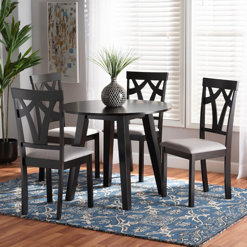 Derya Modern Transitional 5-Piece Wood Dining Set-Grey/Dark Brown