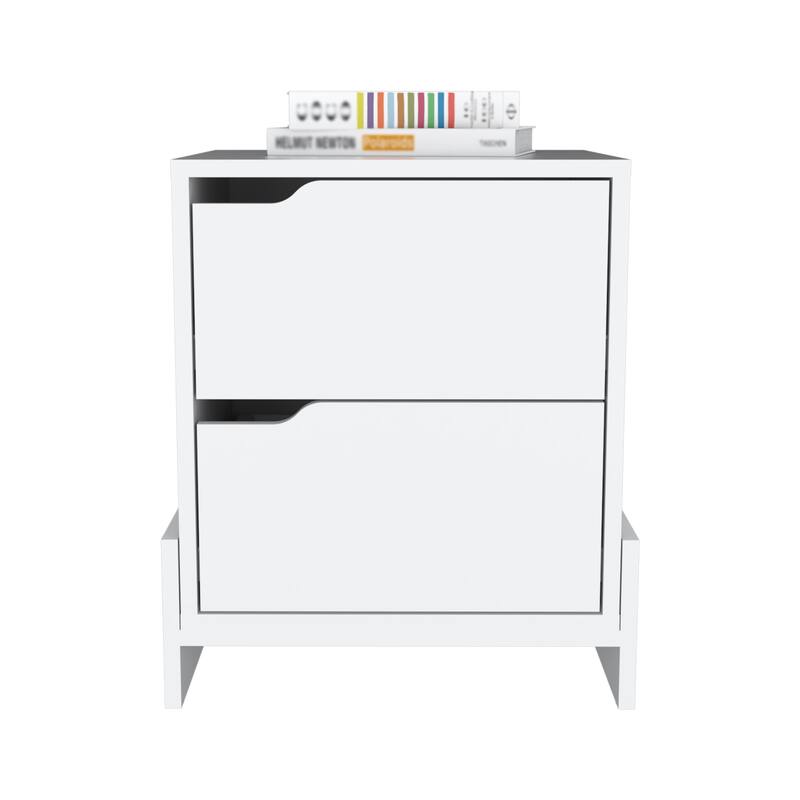 HomeRoots 20" White Two Drawer Faux Wood Nightstand