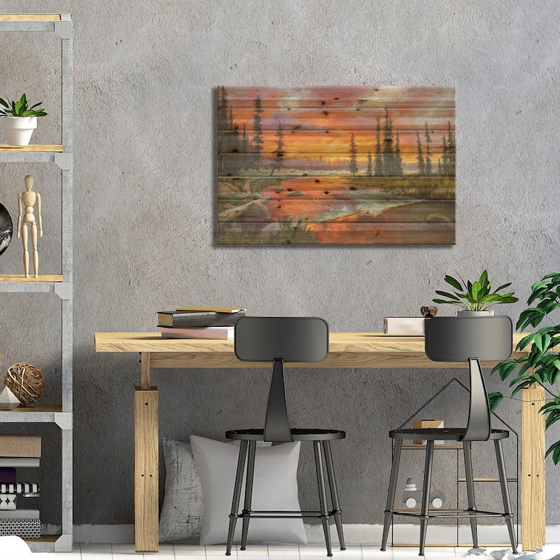 Sunset Bend Print On Wood by Mark McKenna - Multi-Color